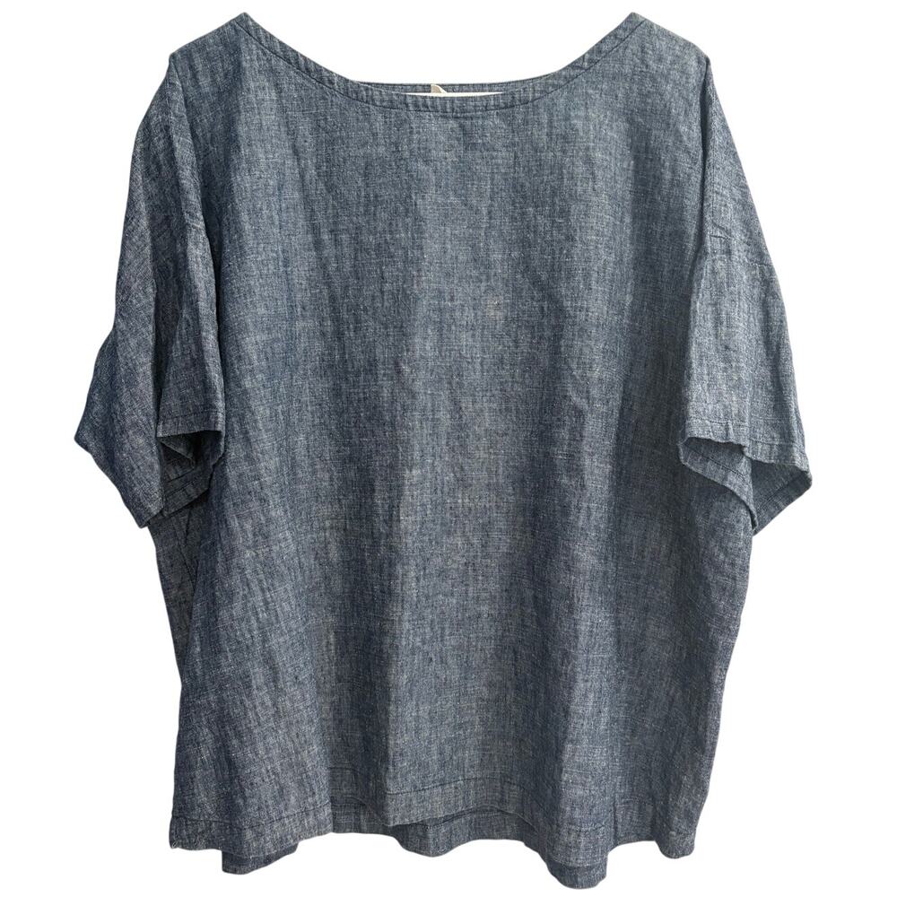 Eileen Fisher Size XL Extra Large Chambray Blue Hemp Top